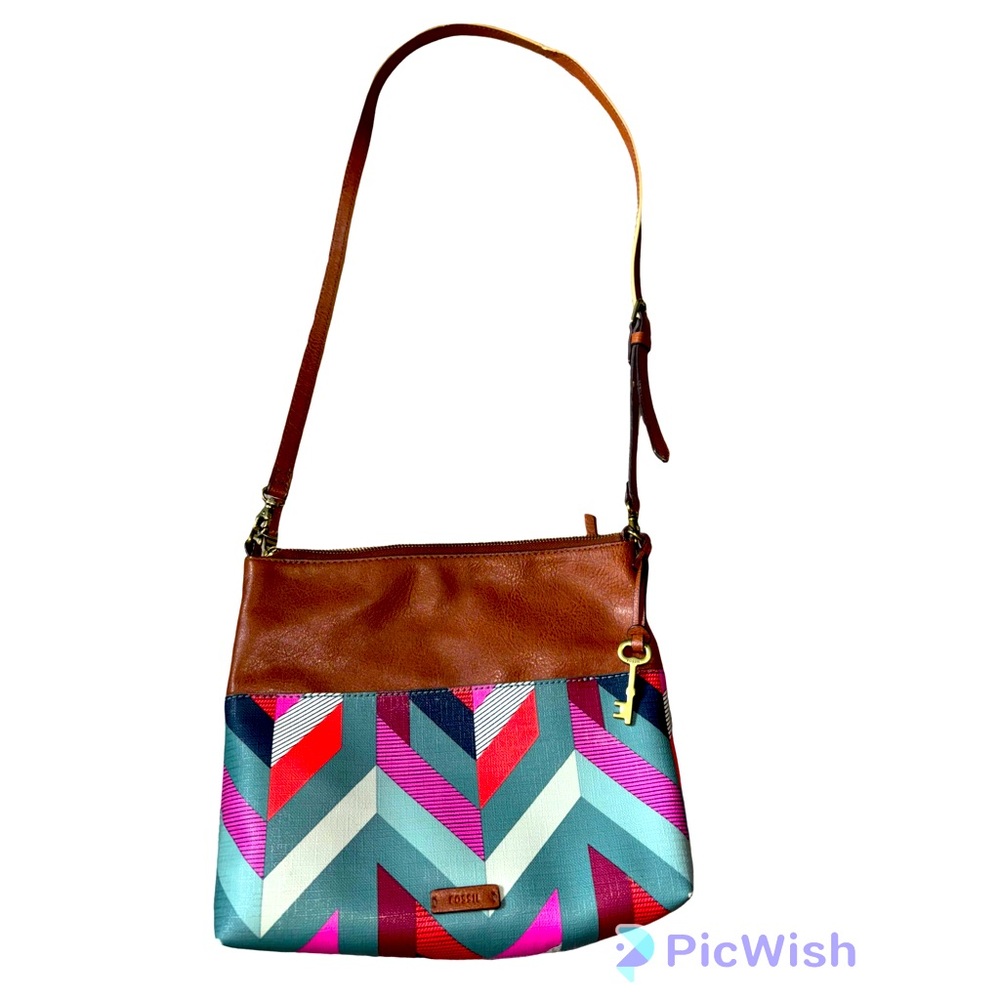 FOSSIL Large Fiona Chevron Print Crossbody Purse
